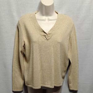 Alfred Dunner Gold V-Neck Women's Sweater